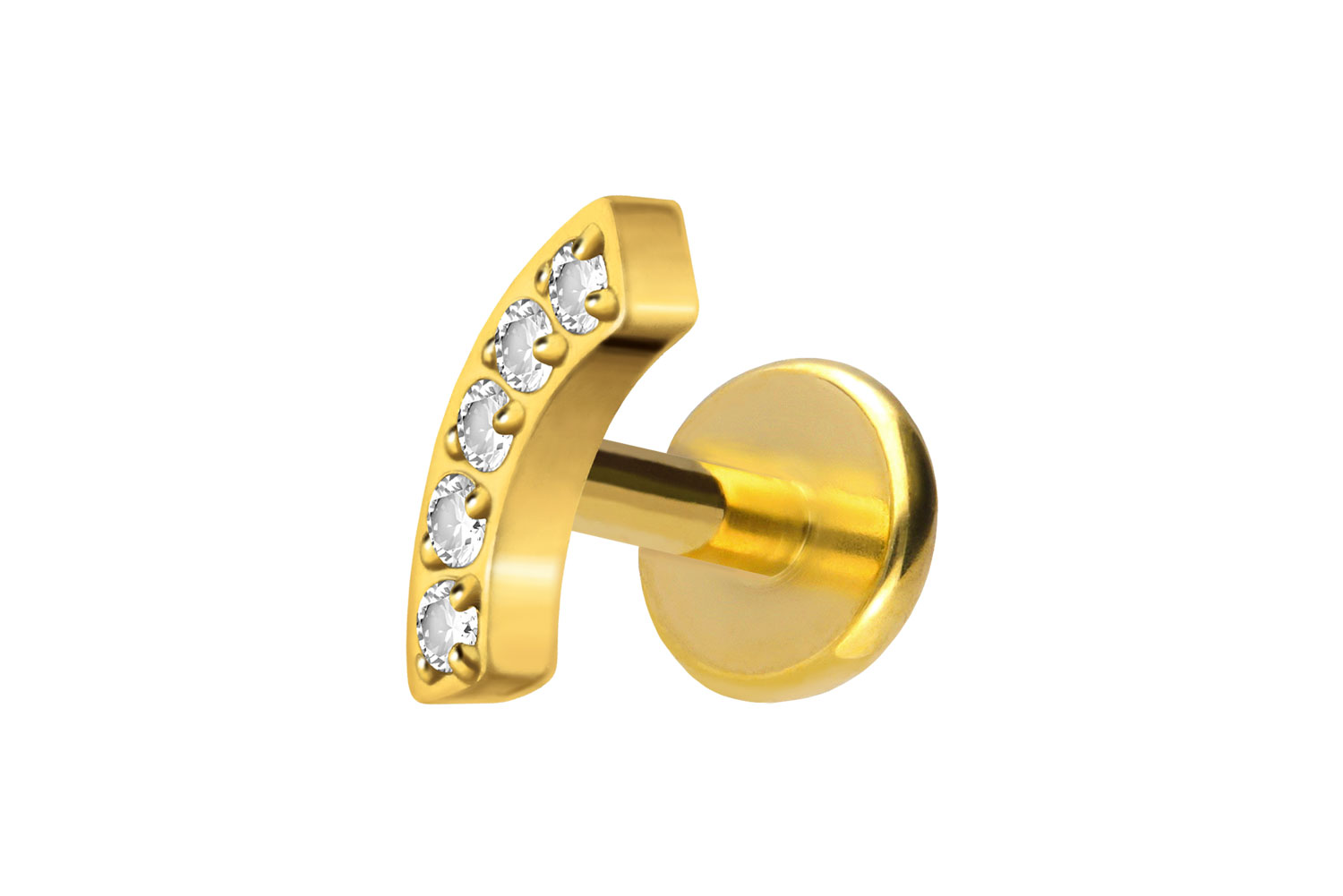 Titan Labret Piercing mit Push Fit BOGEN + 5 KRISTALLE